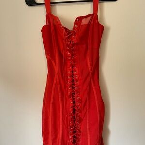 Oh Polly red lace up dress